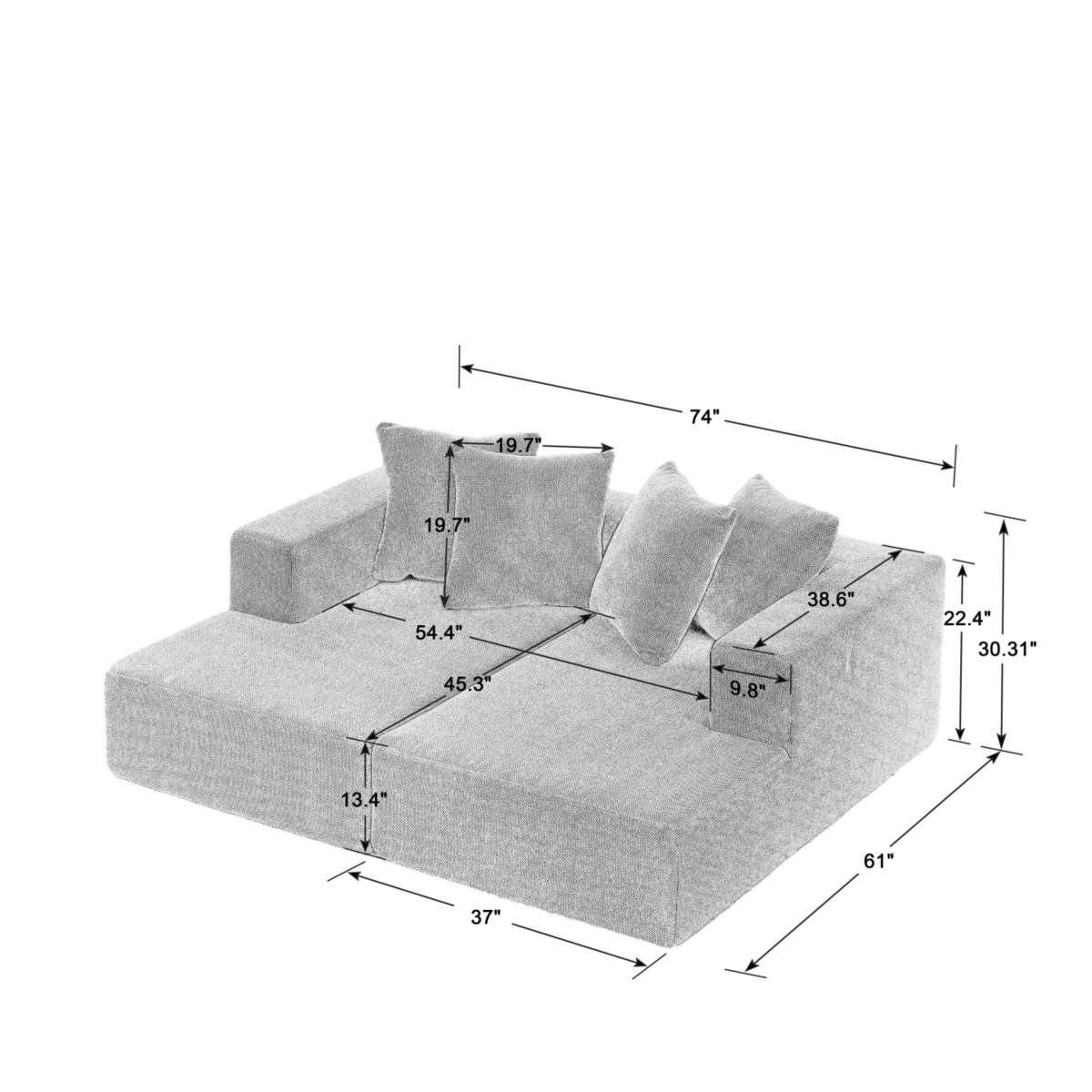 Streamdale Furniture Chenille Sectional Sofa Plush Chaise, Versatile Design
