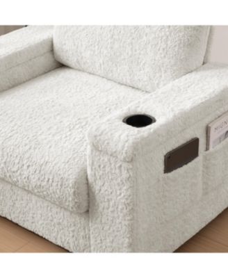  42" Oversized Faux Fur Chaise Lounge with Storage and Cup Holders