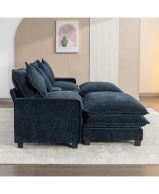 Chenille Sectional Sofa w/Ottomans USB Cup Holders & Storage