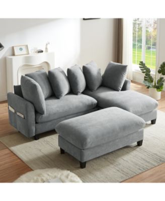83" Sectional Sofa with Storage Ottoman & Pillows
