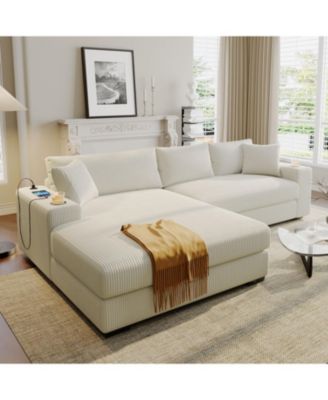 Large Sectional Sofa Thick Cushions Cup Holders & Charging