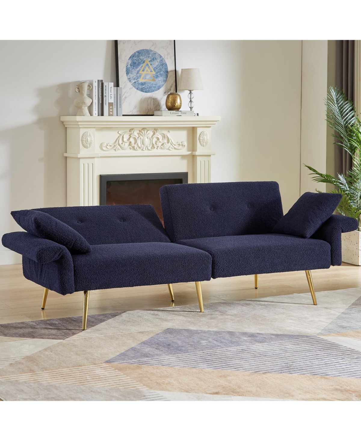 Streamdale Furniture Teddy Upholstered Loveseat Sleeper Sofa - Dark Blue