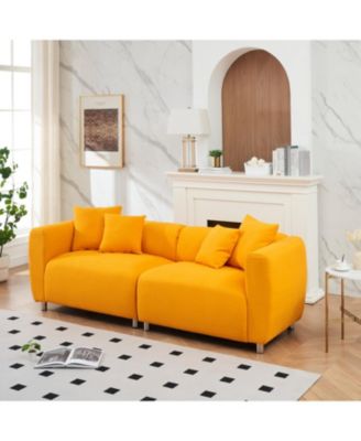 89" Yellow Sofa with Metal Legs & Pillows