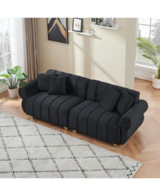 89" Flannelette Sofa Set w/ Metal Feet & Throw Pillows