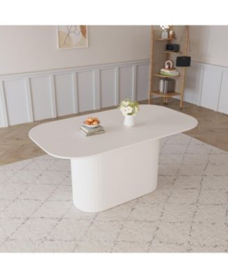 63" Cream MDF Dining Table Striped Legs