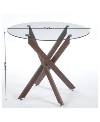 Modern Glass Dining Table Walnut Metal Legs