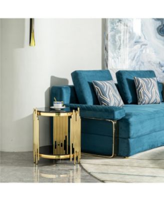 Black Glass Top Gold Round Side Table