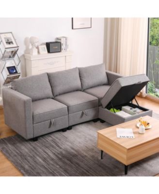 Dark Grey Small Sectional Sofa with Ottoman