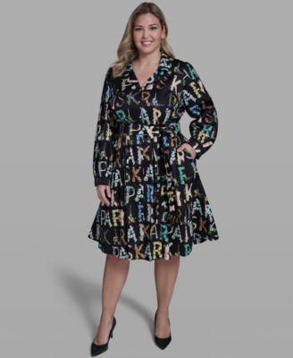 Plus Size Long-Sleeve Allover Letter Print Dress