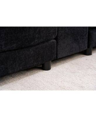 U-Shaped Chenille Sectional Sofa with Coffee Table (White)