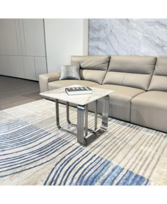 Sintered Stone End Table Silver Metal Frame