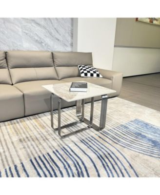 Sintered Stone End Table Silver Metal Frame