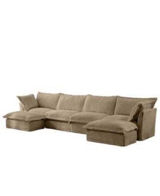 Slipcovered U Shape Sectional Sofa Camel Corduroy