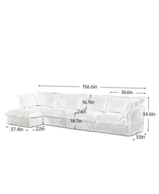 Slipcovered L-Shape Sectional Sofa Green Corduroy