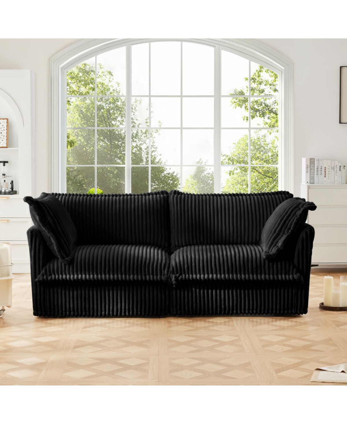 Streamdale Furniture Black Corduroy Slipcovered 2-Seat Sofa