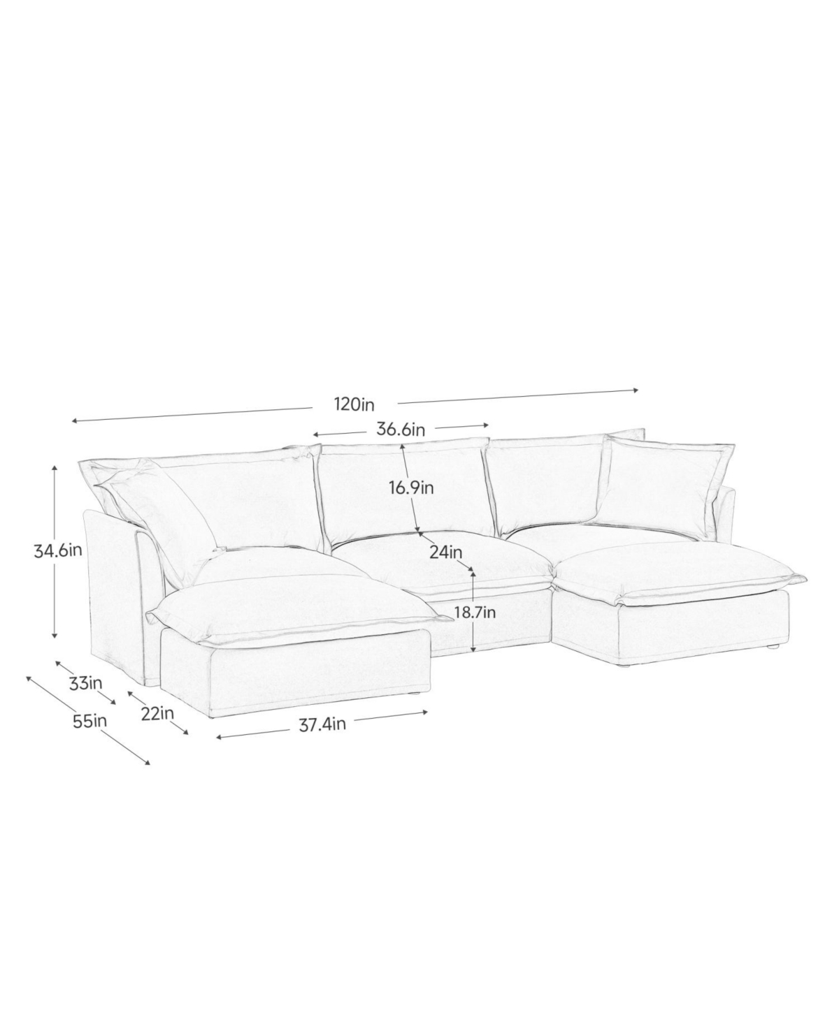 Streamdale Furniture Slipcovered U Shape Sectional Sofa with Pillows