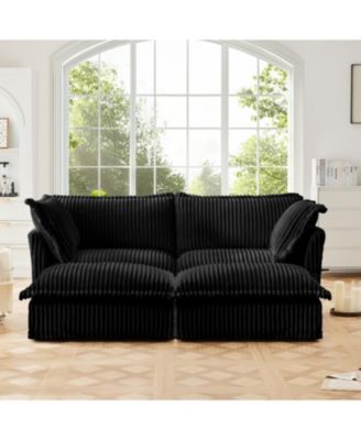 Black Corduroy 2-Seater Sofa with Ottomans