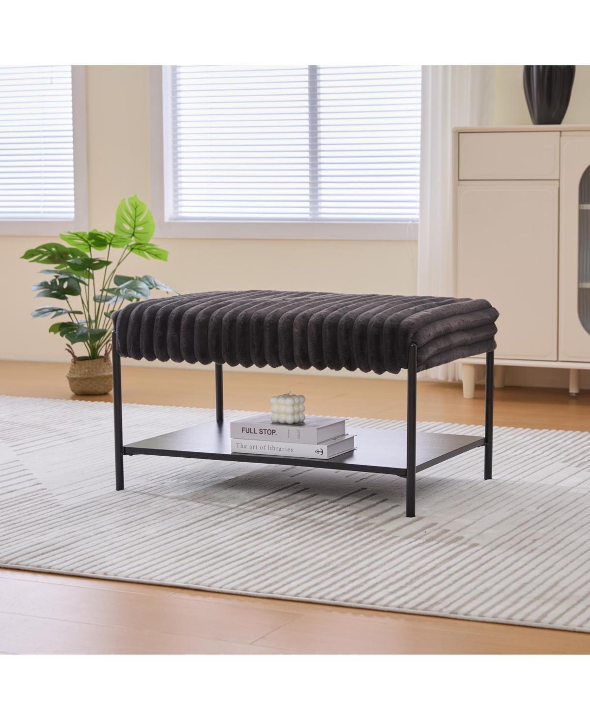 Streamdale Furniture Upholstered Ottoman Coffee Table with Storage Shelf