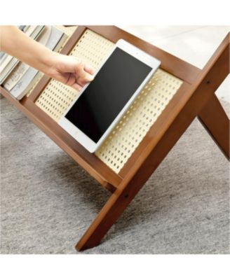 Rattan Coffee Table with Glass Top & Storage