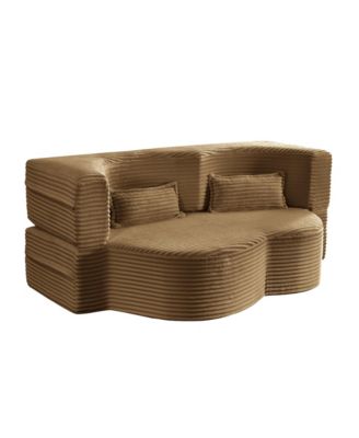 Convertible Corduroy Floor Sofa Bed with Pillows