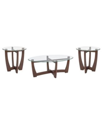 Streamdale 23.5" Round Glass Coffee Table - Cherry Finish