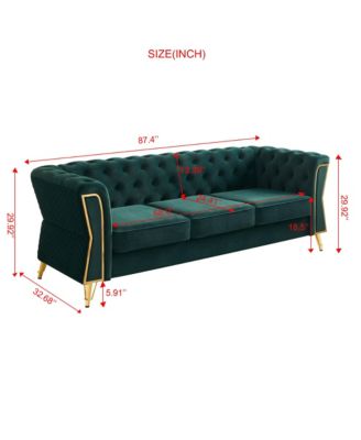 Modern Tufted Velvet Sofa 87.4 inch for Living Room