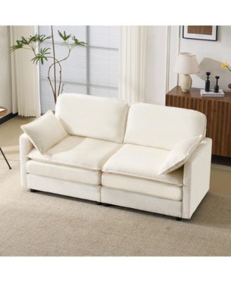 69" Plush Cloud Loveseat- Modular Sofa w/ Beige Chenille Cushions & Throw Pillows