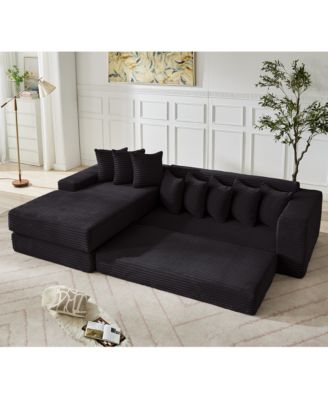 Oversize Cloud Sectional Couch, L-Shape Sofa Bed, 8 Pillows, Corduroy, Black