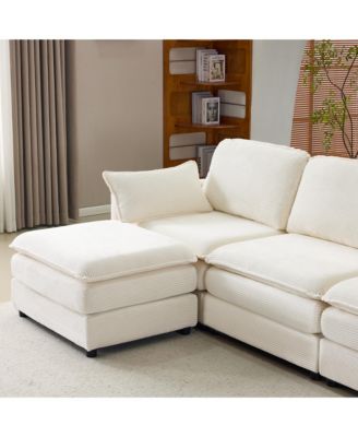 Streamdale Plush Cloud 3 Seater Sofa & Ottoman - Beige Chenille Cushions & Throw Pillows