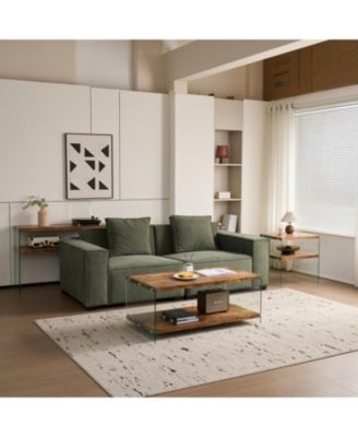 MDF SideTable, Small Tea Table, Walnut Night Stand Tempered Glass Sofa Table