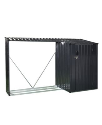 Outdoor Steel Firewood Rack & Storage Shed - Black