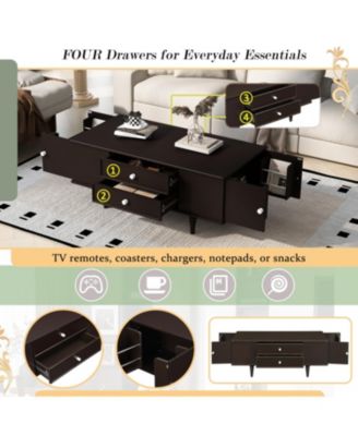 Modern Rectangle Coffee Table w/ Drawers & Hidden Storage