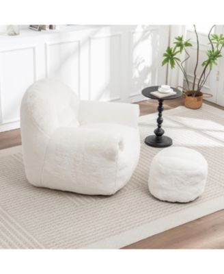 Comfy Faux Fur Bean Bag Chair w/ Footstool
