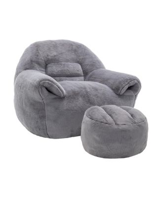 Comfy Faux Fur Bean Bag Chair w/ Footstool