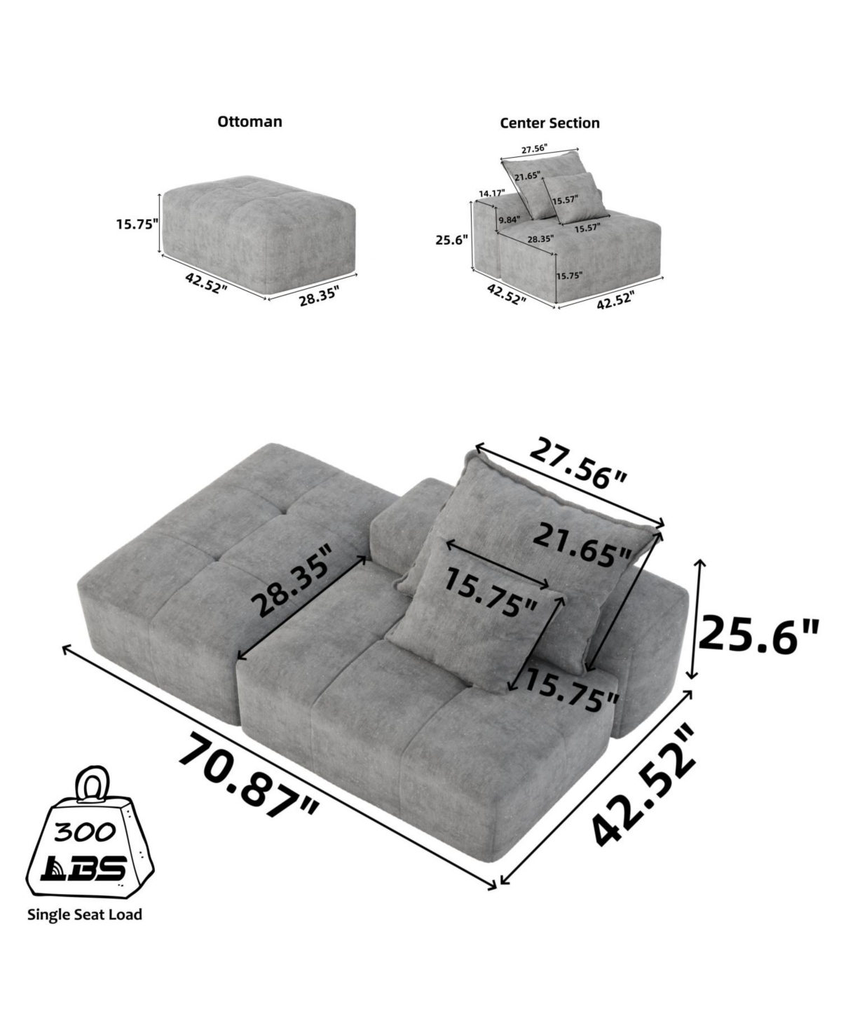 Streamdale Furniture Modern Chenille Sectional Sofa with Pillows