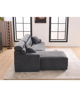 Streamdale Grey Compression Sofa- Chaise & 3-Seater, Chenille, 2 Pillows