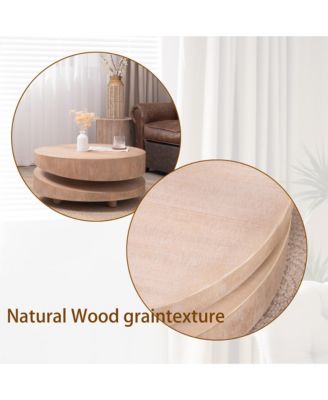 Modern Round Wood Coffee Table - Natural Finish