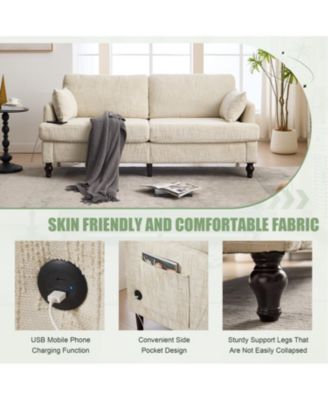 Modern Chenille 2-Seater Sofa w/ LED, USB & Storage