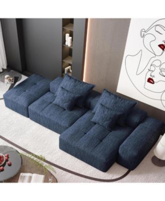 Modern Oversized Chenille Sectional Sofa with Ottoman & Pillows