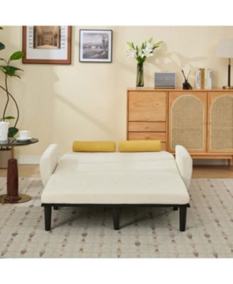 Ivory Corduroy Loveseat Sofa Bed with Storage & USB
