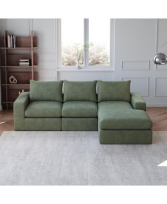 99" Corduroy Sectional Sofa with Chaise & 3 Pillows