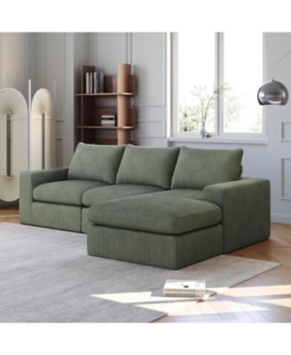 99" Corduroy Sectional Sofa with Chaise & 3 Pillows