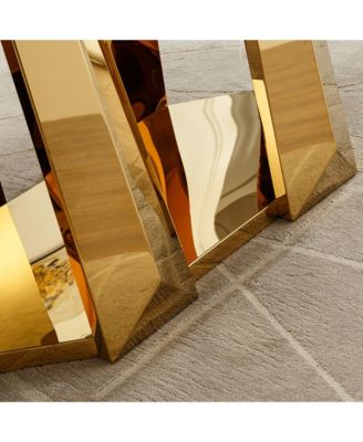 70" Faux Marble Dining Table, Mirrored Base (Gold/White)