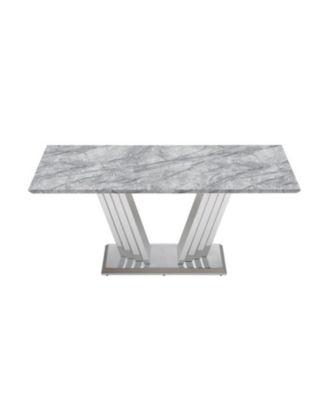 70" Faux Marble Dining Table, Mirrored Base (Silver/Grey)