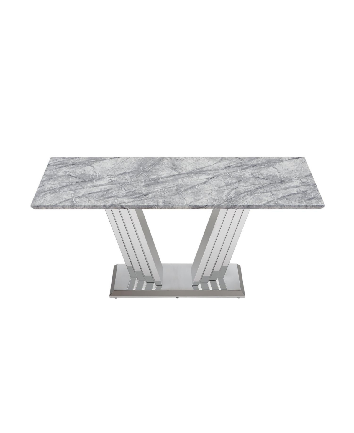 Streamdale Furniture 70" Faux Marble Dining Table, Mirrored Base (Silver/Grey)