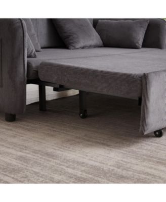 66" Sleeper Sofa Bed - Pullout, Pillows, Pockets - Grey