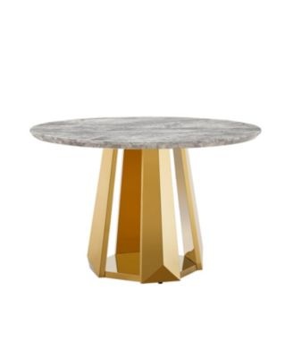 47" Round Faux Marble Dining Table, Gold Base