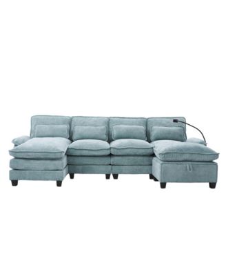  106" U-Shape Sectional Sofa Cloud Couch, Chenille, Ottoman & Pillows