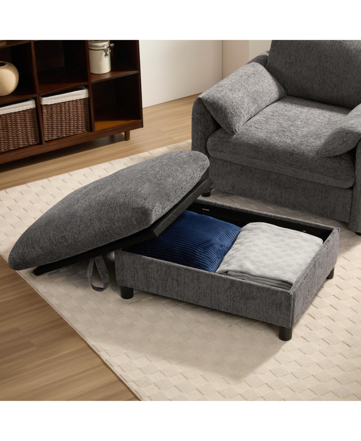 Streamdale Furniture38" Sofa w/ Storage Ottoman, Usb, Phone Holder, Pockets, Wide Chaise, Chenille