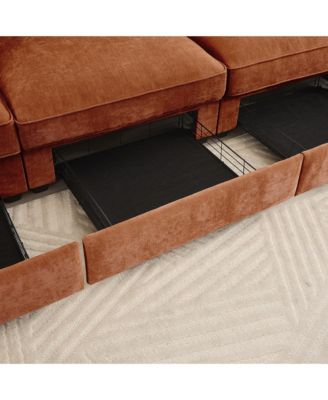 Orange Chenille Sofa Couch with Storage Drawers